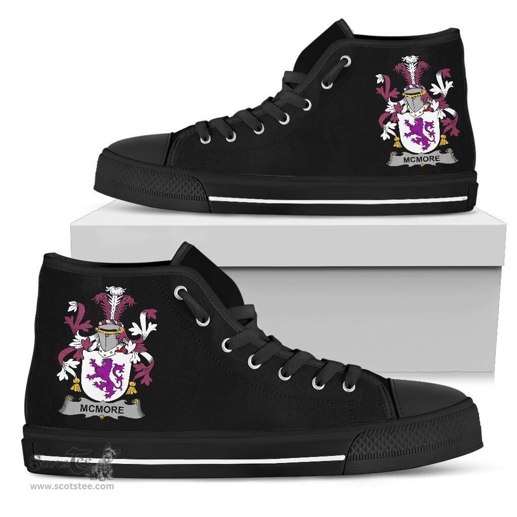 Irish McMore or More Coat of Arms Family Crest Ireland High Top Shoes (Women's/Men's) Black/ White Irish Shoes