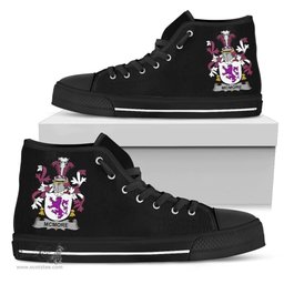 Irish McMore or More Coat of Arms Family Crest Ireland High Top Shoes (Women's/Men's) Black/ White Irish Shoes
