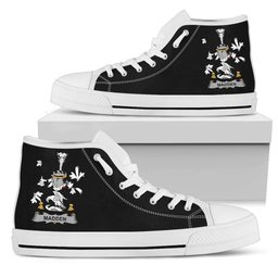 Irish Madden or O'Madden Coat of Arms Family Crest Ireland High Top Shoes (Women's/Men's) Black/ White Irish Shoes