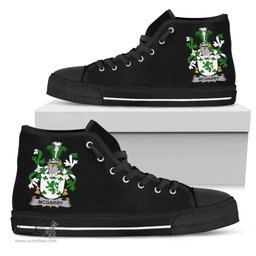 Irish McGarry or Garry Coat of Arms Family Crest Ireland High Top Shoes (Women's/Men's) Black/ White Irish Shoes