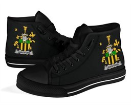 Irish Langford Coat of Arms Family Crest Ireland High Top Shoes (Women's/Men's) Black/ White Irish Shoes