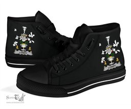 Irish Lowry or Lavery Coat of Arms Family Crest Ireland High Top Shoes (Women's/Men's) Black/ White Irish Shoes