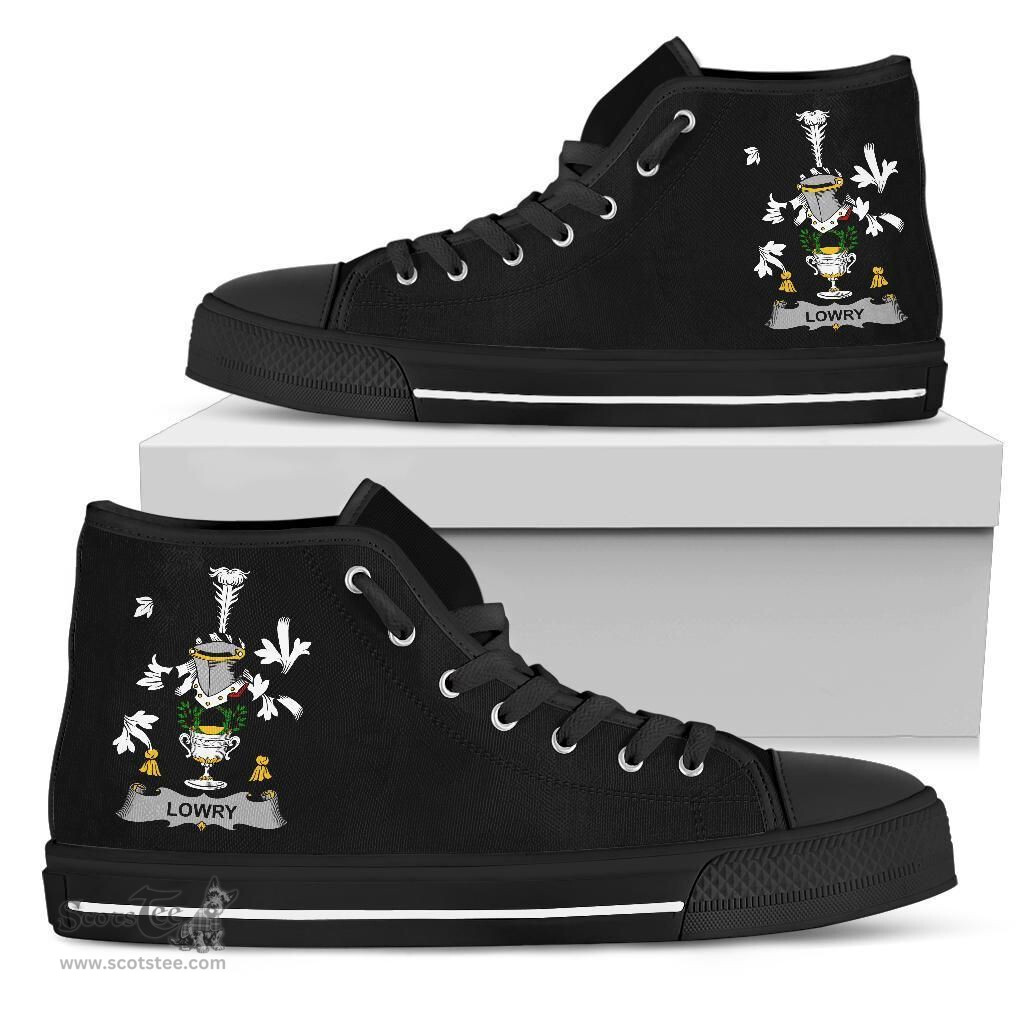 Irish Lowry or Lavery Coat of Arms Family Crest Ireland High Top Shoes (Women's/Men's) Black/ White Irish Shoes
