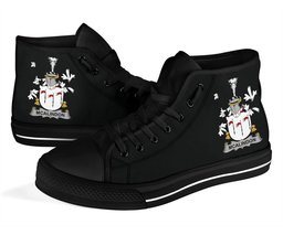 Irish McAlindon or McAlindem Coat of Arms Family Crest Ireland High Top Shoes (Women's/Men's) Black/ White Irish Shoes