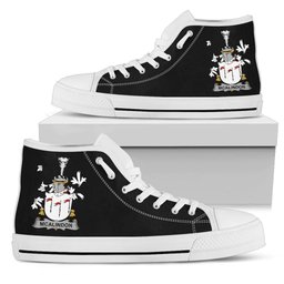 Irish McAlindon or McAlindem Coat of Arms Family Crest Ireland High Top Shoes (Women's/Men's) Black/ White Irish Shoes