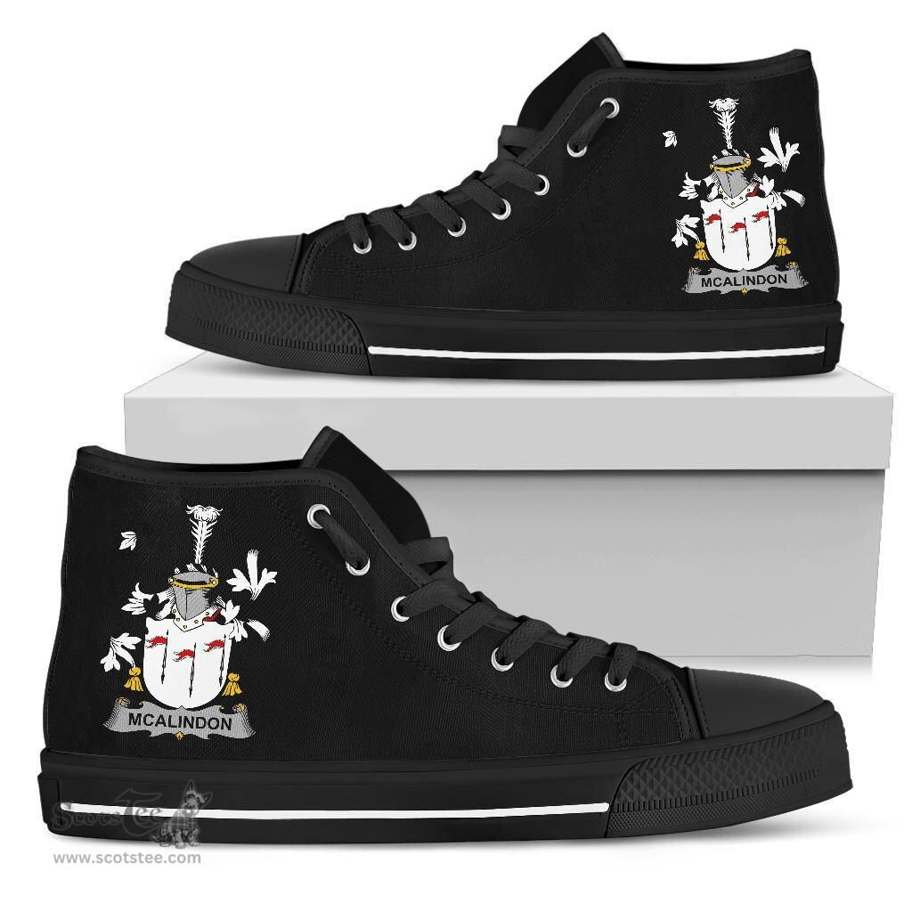 Irish McAlindon or McAlindem Coat of Arms Family Crest Ireland High Top Shoes (Women's/Men's) Black/ White Irish Shoes