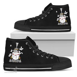 Irish McAlindon or McAlindem Coat of Arms Family Crest Ireland High Top Shoes (Women's/Men's) Black/ White Irish Shoes