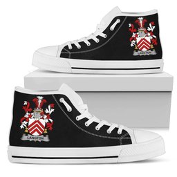 Irish Langton Coat of Arms Family Crest Ireland High Top Shoes (Women's/Men's) Black/ White Irish Shoes