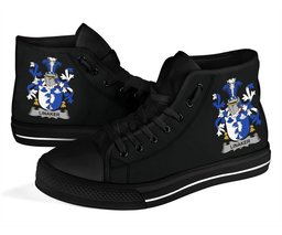Irish Linaker Coat of Arms Family Crest Ireland High Top Shoes (Women's/Men's) Black/ White Irish Shoes