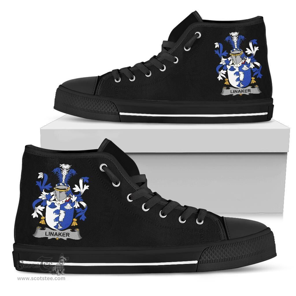 Irish Linaker Coat of Arms Family Crest Ireland High Top Shoes (Women's/Men's) Black/ White Irish Shoes
