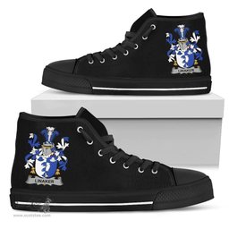 Irish Linaker Coat of Arms Family Crest Ireland High Top Shoes (Women's/Men's) Black/ White Irish Shoes