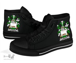Irish Lennon or O'Lennon Coat of Arms Family Crest Ireland High Top Shoes (Women's/Men's) Black/ White Irish Shoes