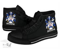 Irish Lonergan or O'Lonergan Coat of Arms Family Crest Ireland High Top Shoes (Women's/Men's) Black/ White Irish Shoes
