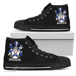 Irish Lonergan or O'Lonergan Coat of Arms Family Crest Ireland High Top Shoes (Women's/Men's) Black/ White Irish Shoes