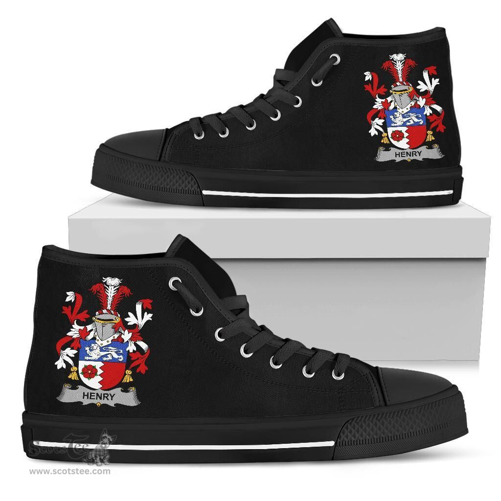 Irish Henry or O'Henry Coat of Arms Family Crest Ireland High Top Shoes (Women's/Men's) Black/ White Irish Shoes