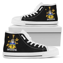 Irish Lincolne Coat of Arms Family Crest Ireland High Top Shoes (Women's/Men's) Black/ White Irish Shoes