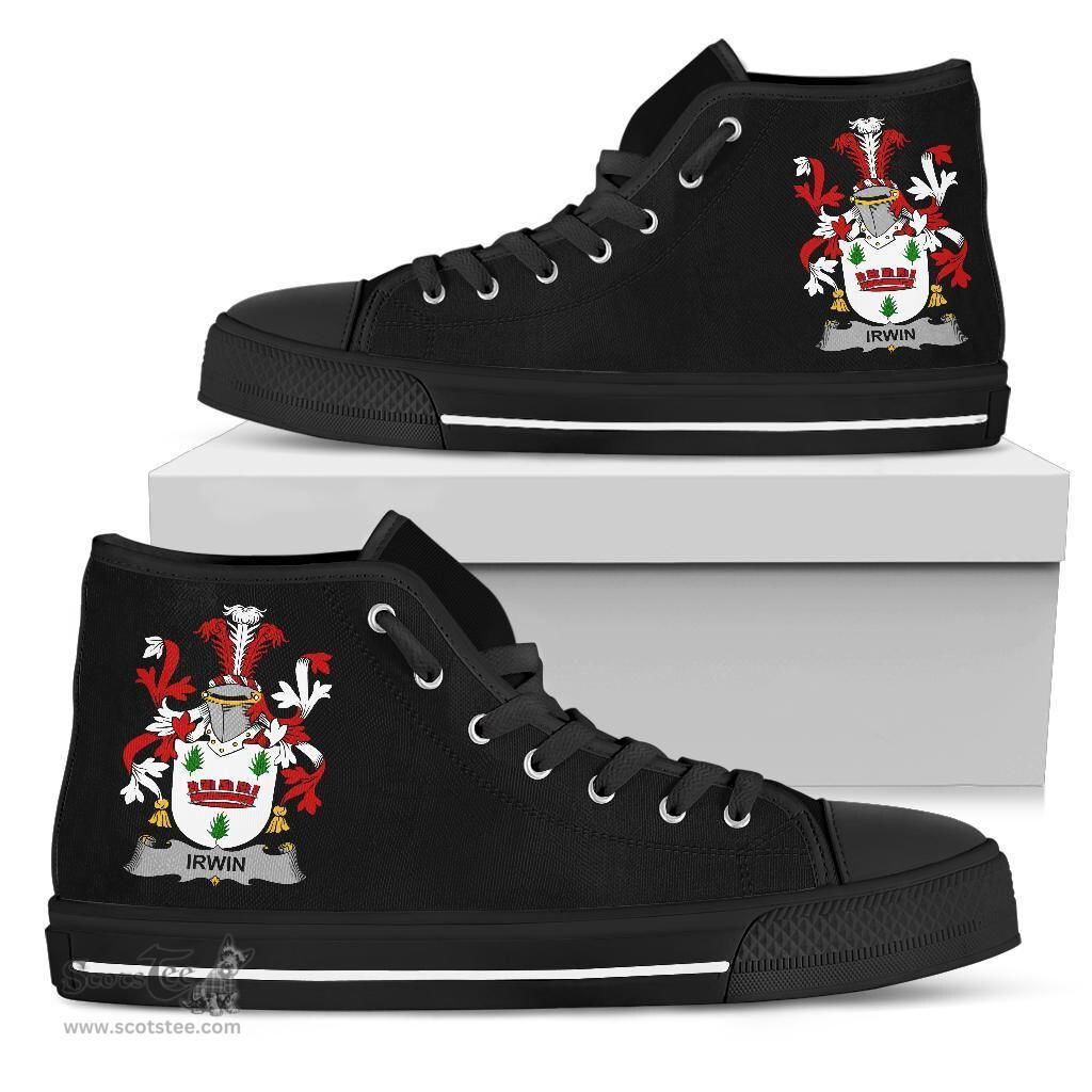 Irish Irwin Coat of Arms Family Crest Ireland High Top Shoes (Women's/Men's) Black/ White Irish Shoes