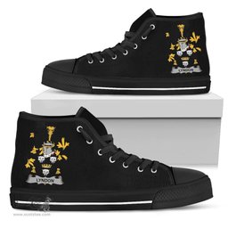Irish Lyndon or Gindon Coat of Arms Family Crest Ireland High Top Shoes (Women's/Men's) Black/ White Irish Shoes