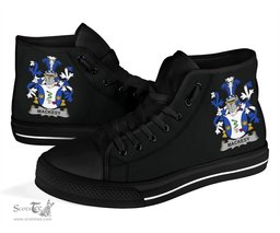 Irish Mackesy Coat of Arms Family Crest Ireland High Top Shoes (Women's/Men's) Black/ White Irish Shoes
