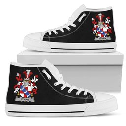 Irish Lynam or O'Lynam Coat of Arms Family Crest Ireland High Top Shoes (Women's/Men's) Black/ White Irish Shoes