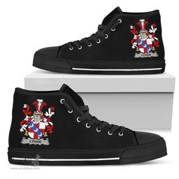Irish Lynam or O'Lynam Coat of Arms Family Crest Ireland High Top Shoes (Women's/Men's) Black/ White Irish Shoes