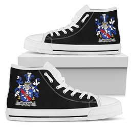 Irish Heyland Coat of Arms Family Crest Ireland High Top Shoes (Women's/Men's) Black/ White Irish Shoes