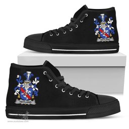 Irish Heyland Coat of Arms Family Crest Ireland High Top Shoes (Women's/Men's) Black/ White Irish Shoes