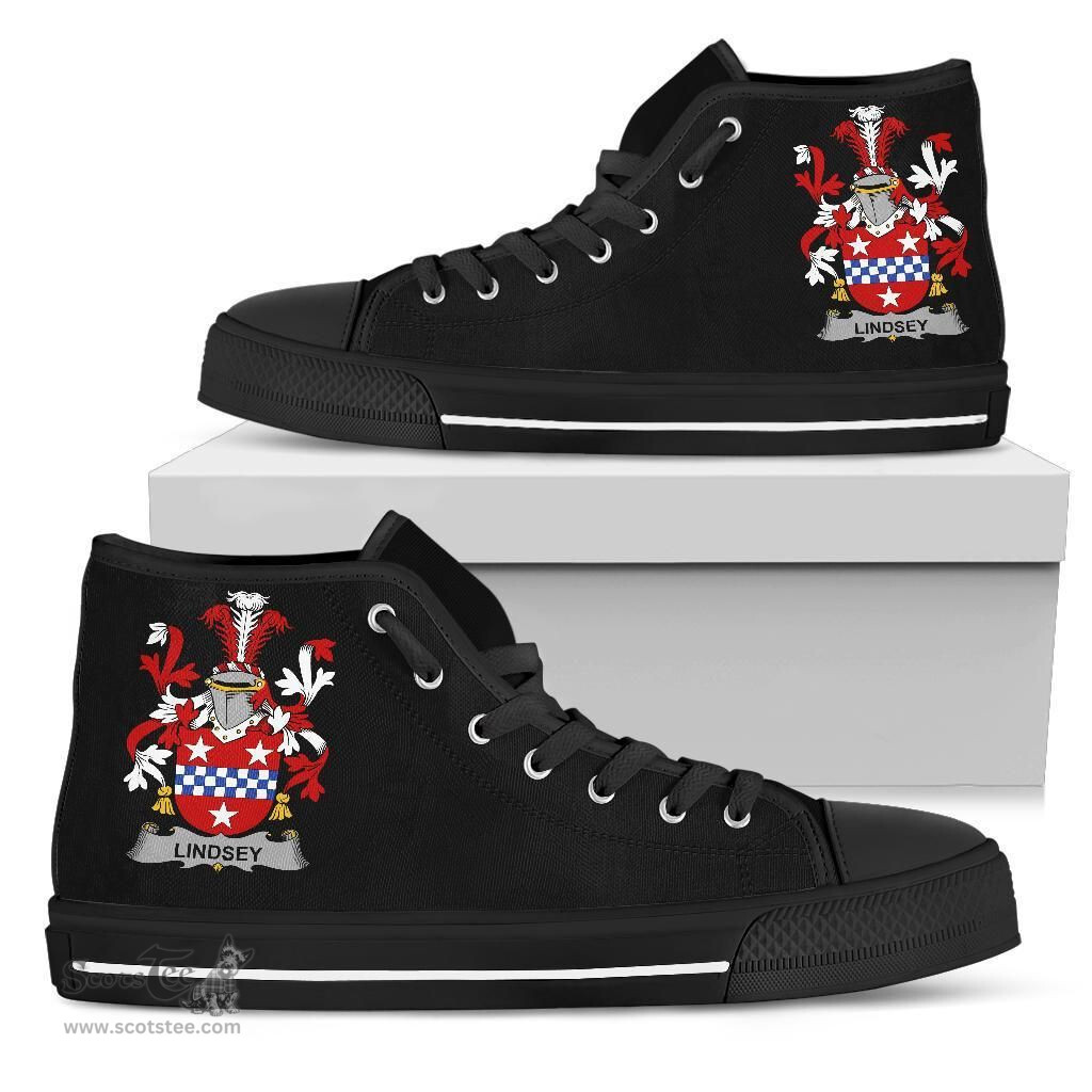 Irish Lindsey Coat of Arms Family Crest Ireland High Top Shoes (Women's/Men's) Black/ White Irish Shoes