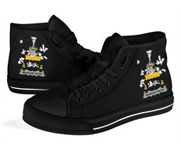 Irish Margetson Coat of Arms Family Crest Ireland High Top Shoes (Women's/Men's) Black/ White Irish Shoes