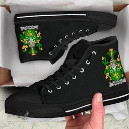 Irish McHugh or MacHugh Coat of Arms Family Crest Ireland High Top Shoes (Women's/Men's) Black/ White Irish Shoes