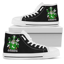 Irish McGettigan or Gethin Coat of Arms Family Crest Ireland High Top Shoes (Women's/Men's) Black/ White Irish Shoes