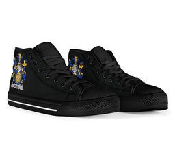 Irish Mihill Coat of Arms Family Crest Ireland High Top Shoes (Women's/Men's) Black/ White Irish Shoes