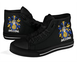 Irish Mihill Coat of Arms Family Crest Ireland High Top Shoes (Women's/Men's) Black/ White Irish Shoes