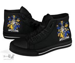 Irish Kenney or O'Kenny Coat of Arms Family Crest Ireland High Top Shoes (Women's/Men's) Black/ White Irish Shoes