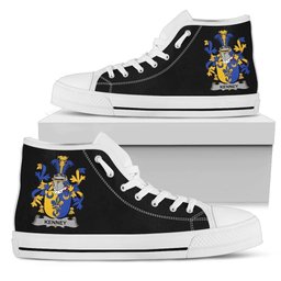 Irish Kenney or O'Kenny Coat of Arms Family Crest Ireland High Top Shoes (Women's/Men's) Black/ White Irish Shoes