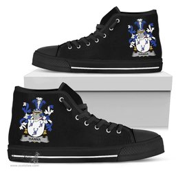 Irish Hanna or O'Hanna Coat of Arms Family Crest Ireland High Top Shoes (Women's/Men's) Black/ White Irish Shoes