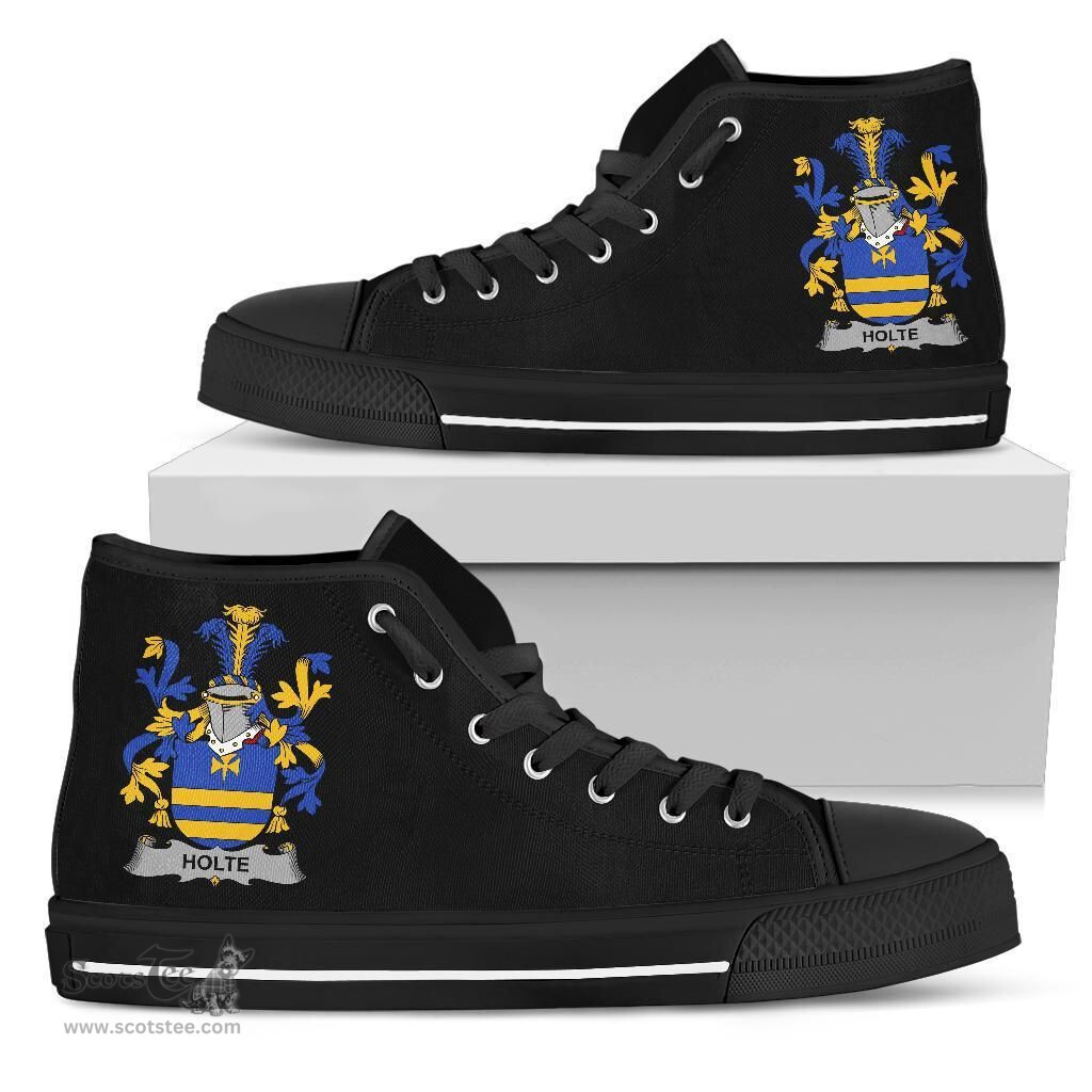 Irish Holte or Holt Coat of Arms Family Crest Ireland High Top Shoes (Women's/Men's) Black/ White Irish Shoes