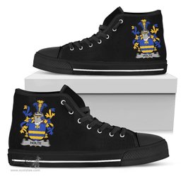 Irish Holte or Holt Coat of Arms Family Crest Ireland High Top Shoes (Women's/Men's) Black/ White Irish Shoes