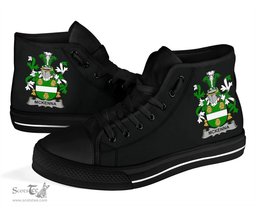 Irish McKenna or Kennagh Coat of Arms Family Crest Ireland High Top Shoes (Women's/Men's) Black/ White Irish Shoes