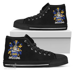 Irish Hickey or O'Hickey Coat of Arms Family Crest Ireland High Top Shoes (Women's/Men's) Black/ White Irish Shoes