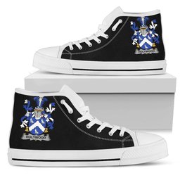 Irish Holywood Coat of Arms Family Crest Ireland High Top Shoes (Women's/Men's) Black/ White Irish Shoes