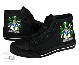 Irish Kidd Coat of Arms Family Crest Ireland High Top Shoes (Women's/Men's) Black/ White Irish Shoes