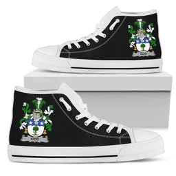 Irish Kidd Coat of Arms Family Crest Ireland High Top Shoes (Women's/Men's) Black/ White Irish Shoes