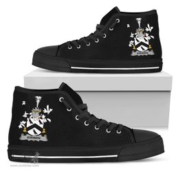 Irish Kirwan or O'Kerwin Coat of Arms Family Crest Ireland High Top Shoes (Women's/Men's) Black/ White Irish Shoes