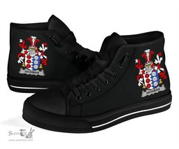Irish Hickman Coat of Arms Family Crest Ireland High Top Shoes (Women's/Men's) Black/ White Irish Shoes