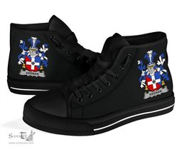Irish Keenan or O'Kinahan Coat of Arms Family Crest Ireland High Top Shoes (Women's/Men's) Black/ White Irish Shoes