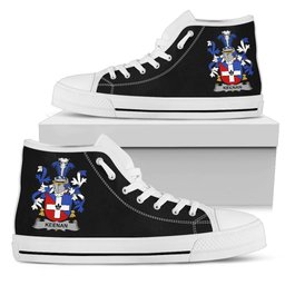 Irish Keenan or O'Kinahan Coat of Arms Family Crest Ireland High Top Shoes (Women's/Men's) Black/ White Irish Shoes