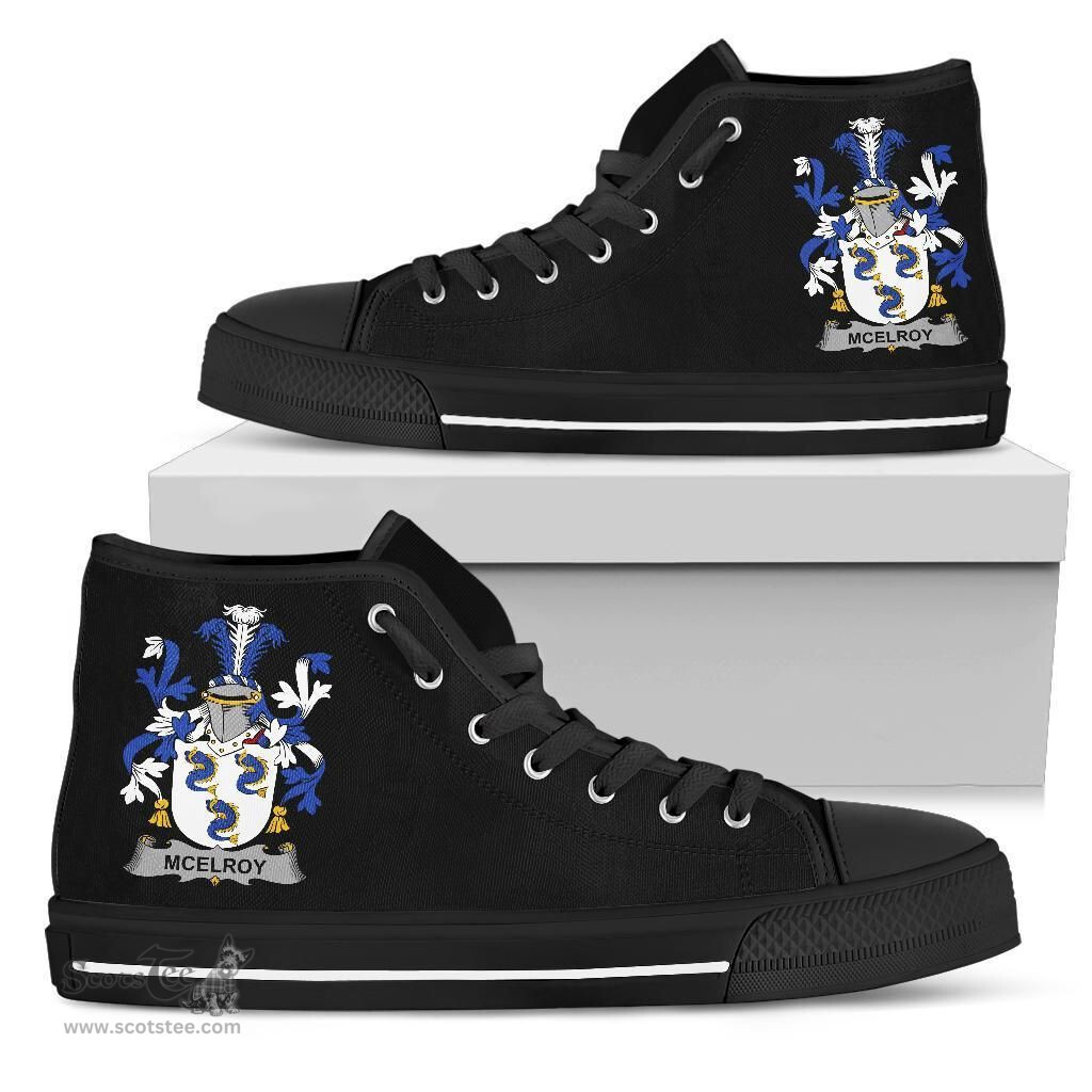 Irish McElroy or Gilroy Coat of Arms Family Crest Ireland High Top Shoes (Women's/Men's) Black/ White Irish Shoes