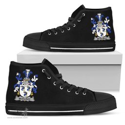 Irish McElroy or Gilroy Coat of Arms Family Crest Ireland High Top Shoes (Women's/Men's) Black/ White Irish Shoes