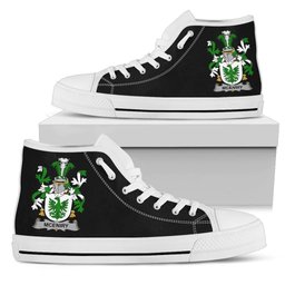 Irish McEniry or McEnery Coat of Arms Family Crest Ireland High Top Shoes (Women's/Men's) Black/ White Irish Shoes